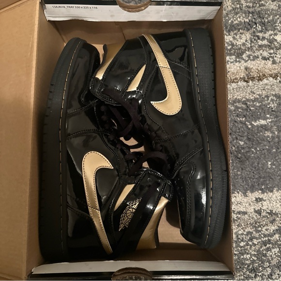 Nike Black and Gold Patent Leather Sneakers